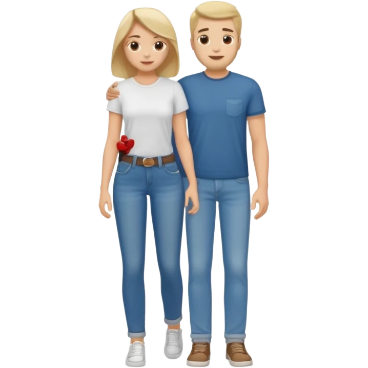full-length relaxed couple in jeans and t-shirts emoji