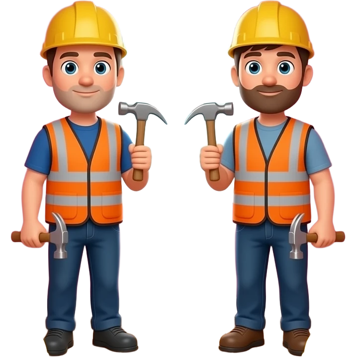 pink room with 2 construction workers holding hammers emoji