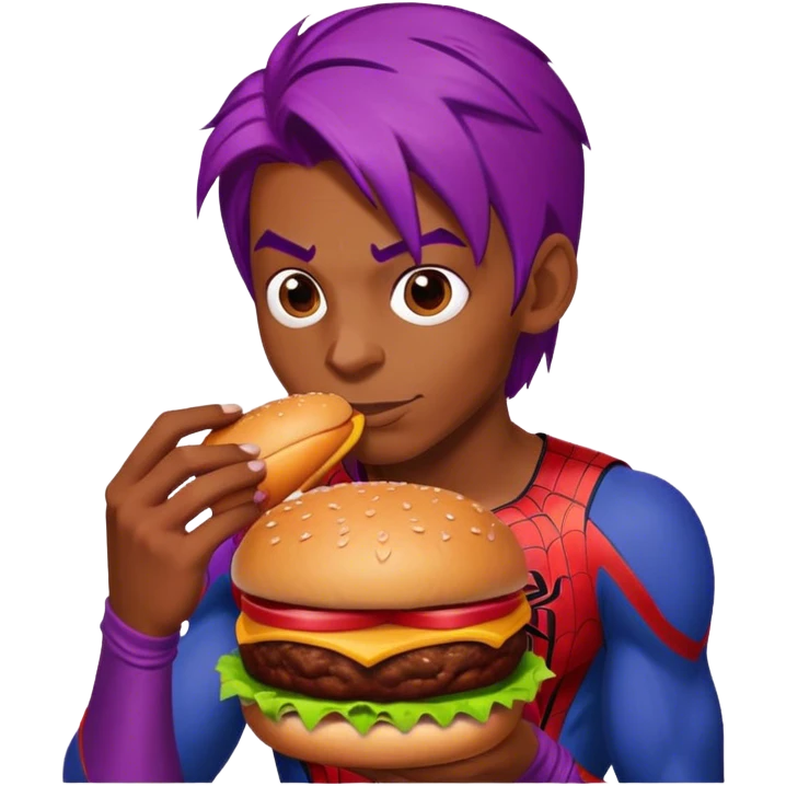 spider man eating burger puple hair emoji