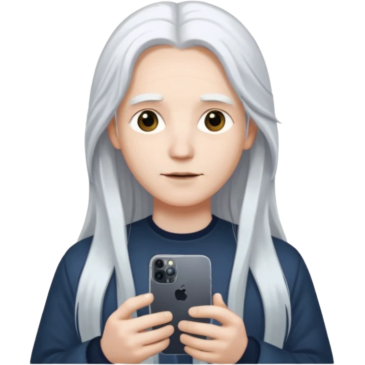 피부가 하얐고 긴 백발이고 아이폰 16프로를 들고있어 emoji