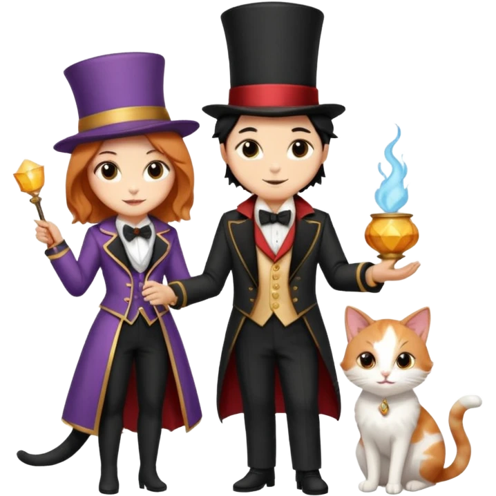 magician couple and their pet cat emoji