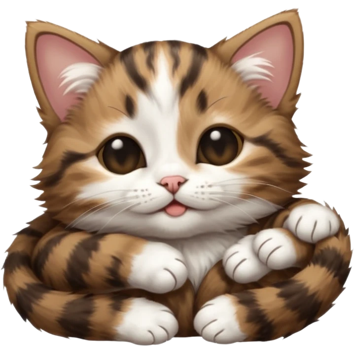 dark brown tabby and white kitten in funny positions upside down with eyes closed emoji