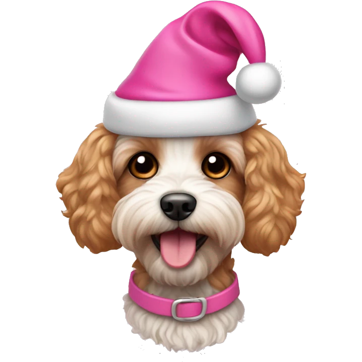 Cavapoo dog wearing pink Santa hat  emoji