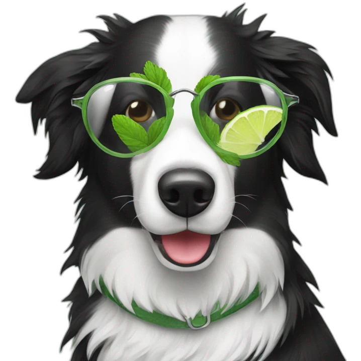 border collie with glasses drinking mojito emoji