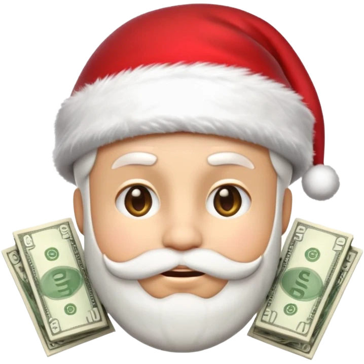 A confident rich emoji face wearing a Santa hat, money stacks, casino vibe, New Year theme, premium 3D emoji style, sharp details, no text, isolated on transparent background emoji