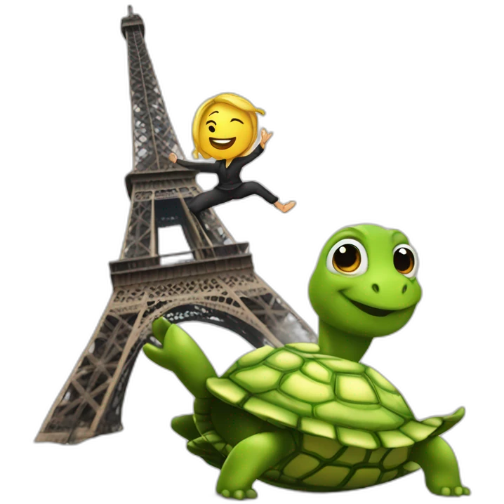 Person dancing on the top of eiffel tower with a turtle emoji