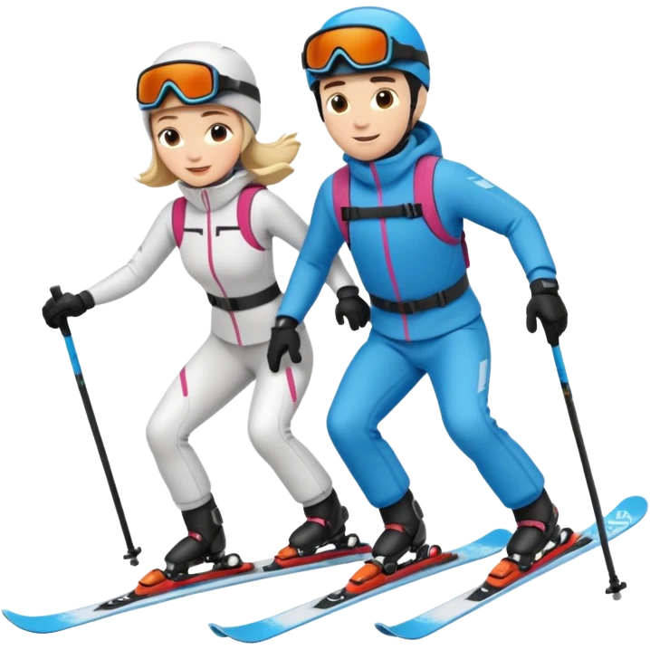 a recently marries couple skiing, action shot emoji