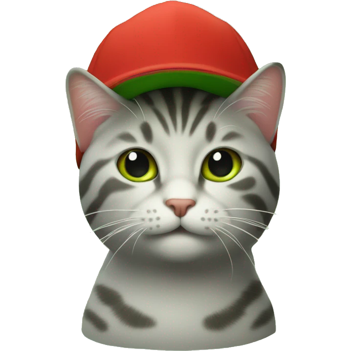 The cat in the bottom of the red cap with a green pattern   emoji
