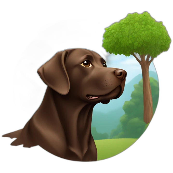 Chocolate labrador with a tree emoji