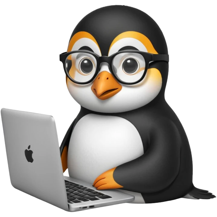 createa nice penguin and using his laptop make it like a developer emoji