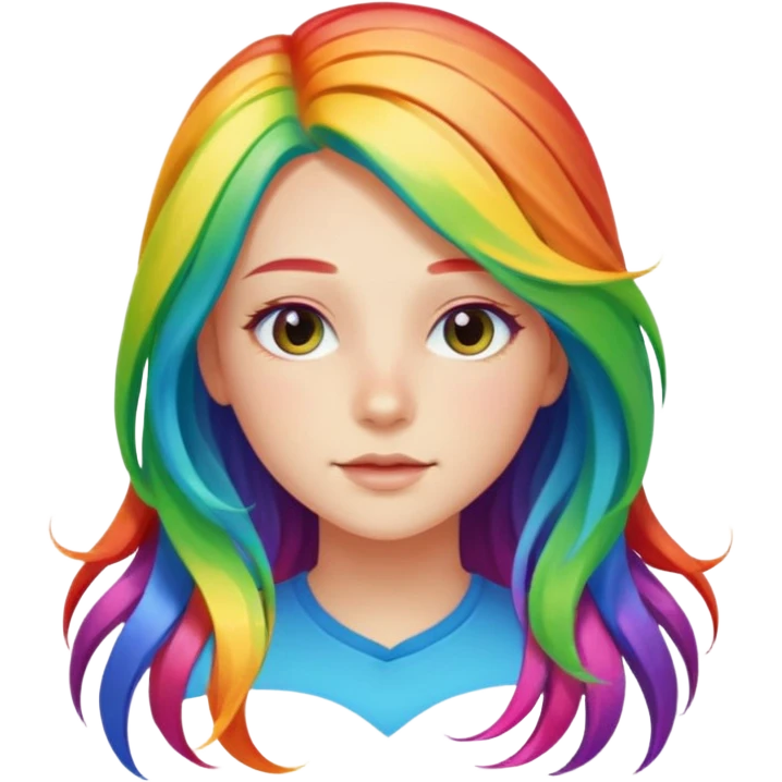 Girl with rainbow long hair — bright gradient strands flowing emoji