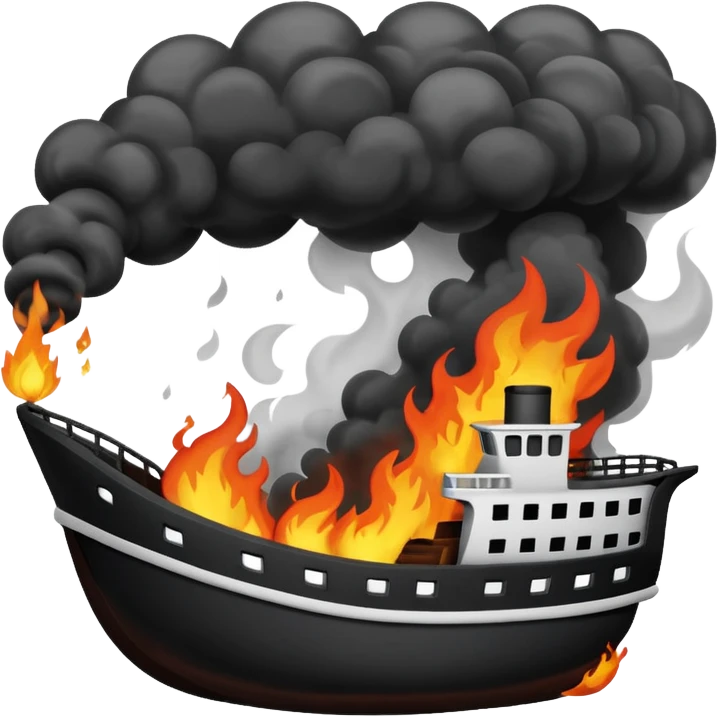 un barco quemandose blanco y negro  emoji