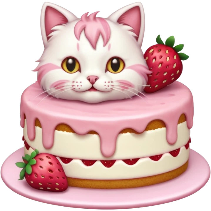 cat eating strawberry cake emoji