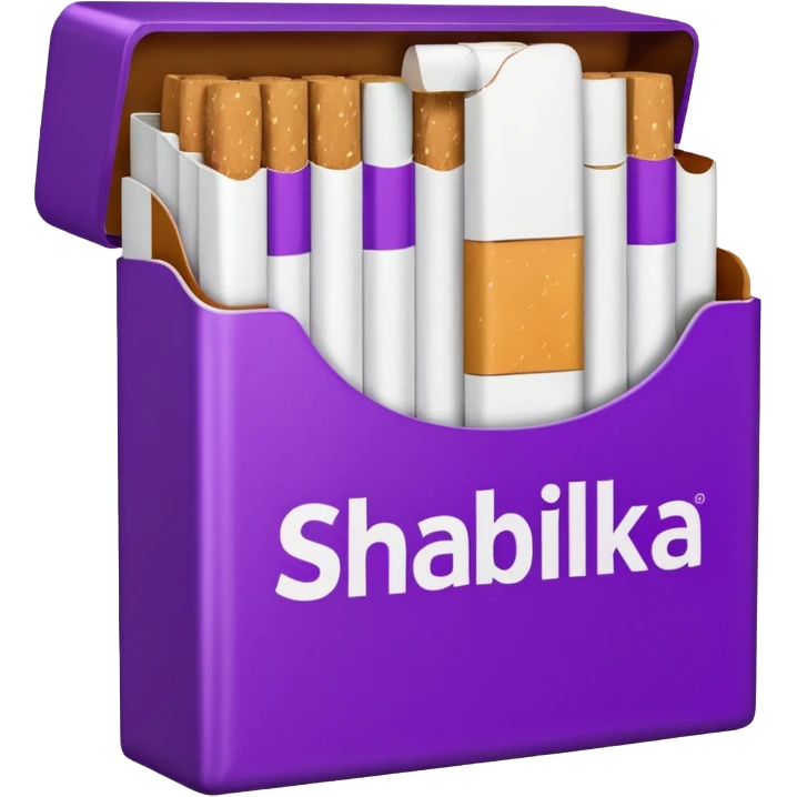 Создать emoji картинку с пачкой сигарет с надписью «SHABILKA” на фиолетовом фоне emoji