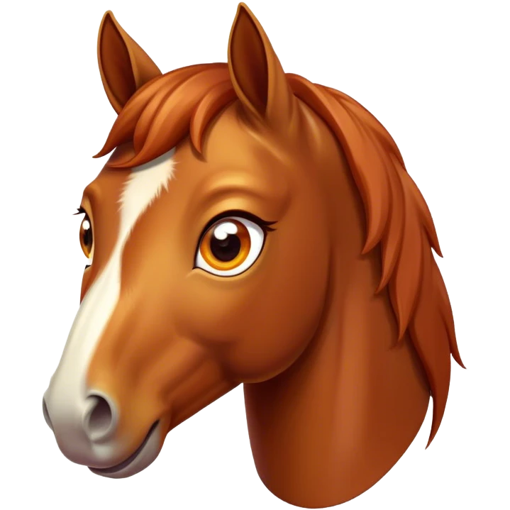 Cinematic Comical Chestnut Horse Portrait Emoji, Head tilted dramatically with an exaggeratedly amused expression, featuring a striking chestnut fur with a glossy finish and wide, expressive amber eyes filled with playful disbelief, Simplified yet hilariously expressive features, highly detailed, glowing with a slightly sassy glow, high shine, dramatic yet playful, stylized with an air of cheeky mischief, bright and endearing, soft glowing outline, capturing the essence of a spirited and over-the-top horse, so meme-worthy it feels like it could side-eye its way into internet fame instantly! emoji