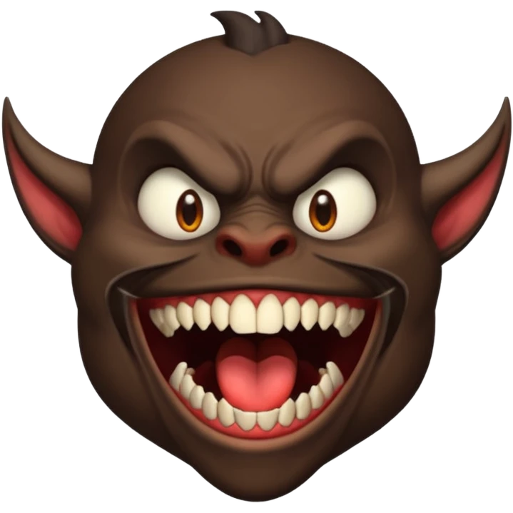 A demon with a really big mouth, sideways looking up with mouth wide a big sharp teeth  emoji