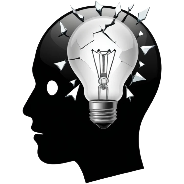 silhouette of a head with a broken light bulb inside emoji