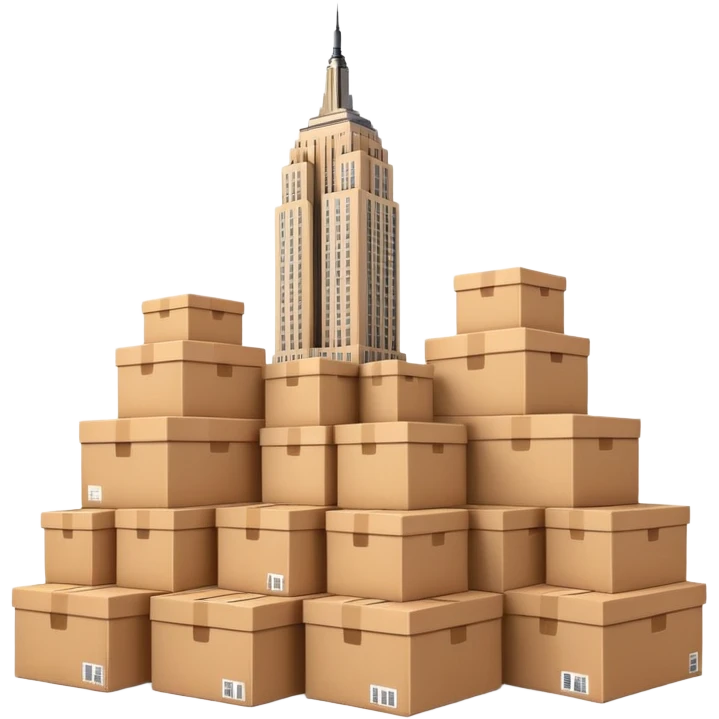 Empire State Building with many plain cardboard boxes emoji