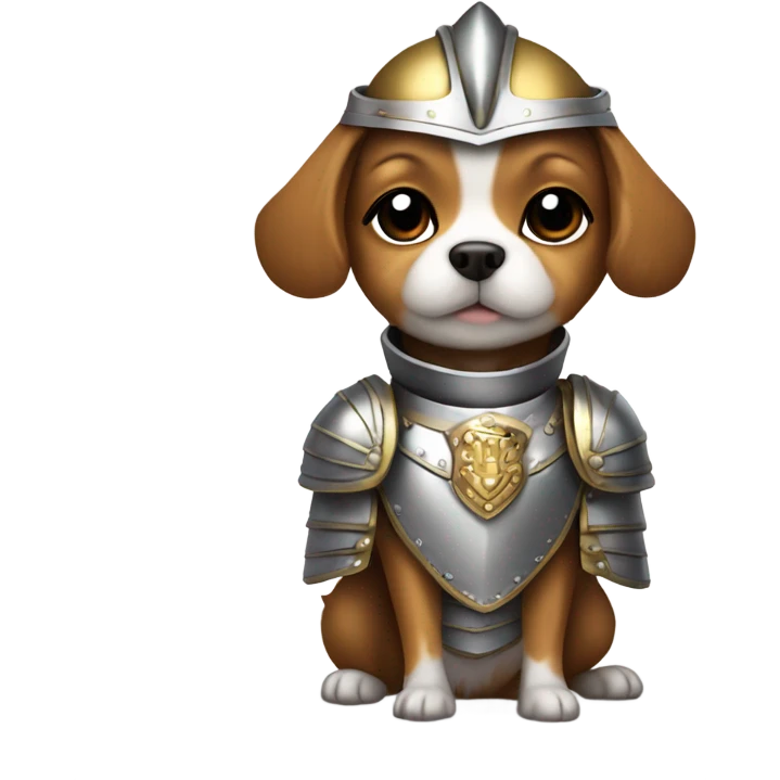Small dog wearing model armor emoji