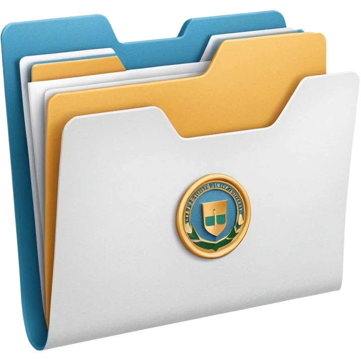 A simple emoji-style icon of a white textured paper folder, clean and formal, with sharp edges, minimal shading, and an embossed university degree/certification seal on the front, conveying academic achievement and official records. white white white  emoji
