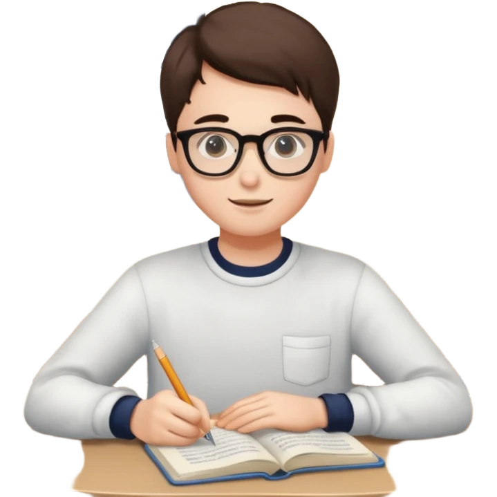 ученик учит английский язык за столом дома emoji