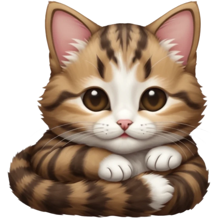 dark brown tabby and white kitten eyes closed whilst stretched out and  upside down emoji