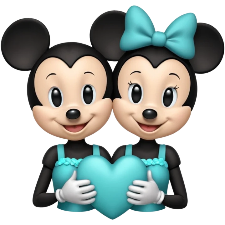 Mickey Mouse and Minnie Mouse with a teal blue heart  emoji