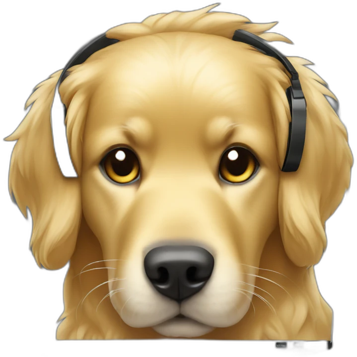 golden retriever coding on laptop and wearing headphones emoji