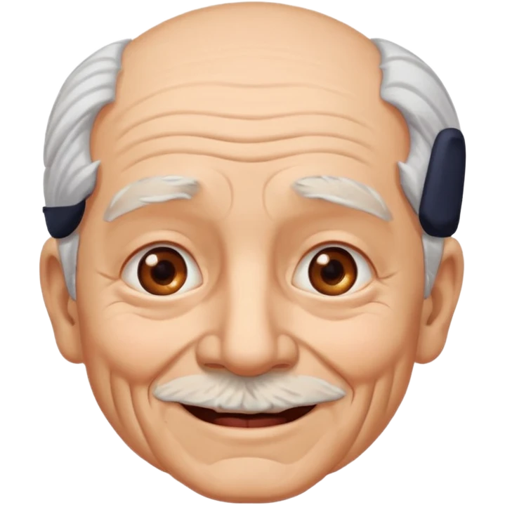 Abuelo hombre, ojos cafés, muchas arrugas, aspecto feliz, el pelo debe ser blanco no morado. emoji