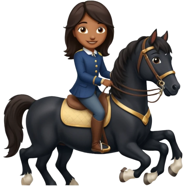 Brown girl on black shire horse  emoji