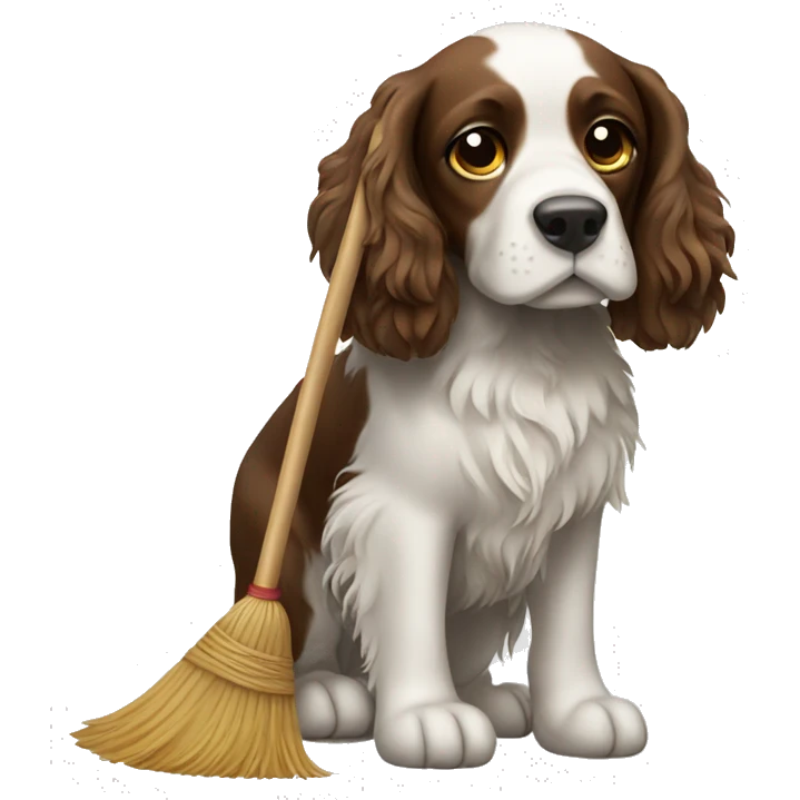 a spaniel with a broom in its paws emoji
