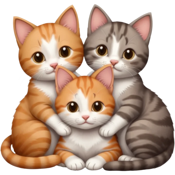 6 tiny kittens cuddling together all different colours, the first one is grey and white, the second is ginger and white and the third is brown tabby and white emoji