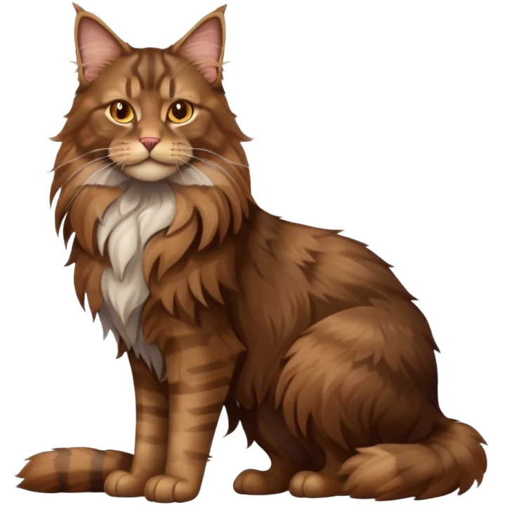 A high-resolution photo-realistic digital illustration of a brown maine coon cat, full body noble maine coon emoji