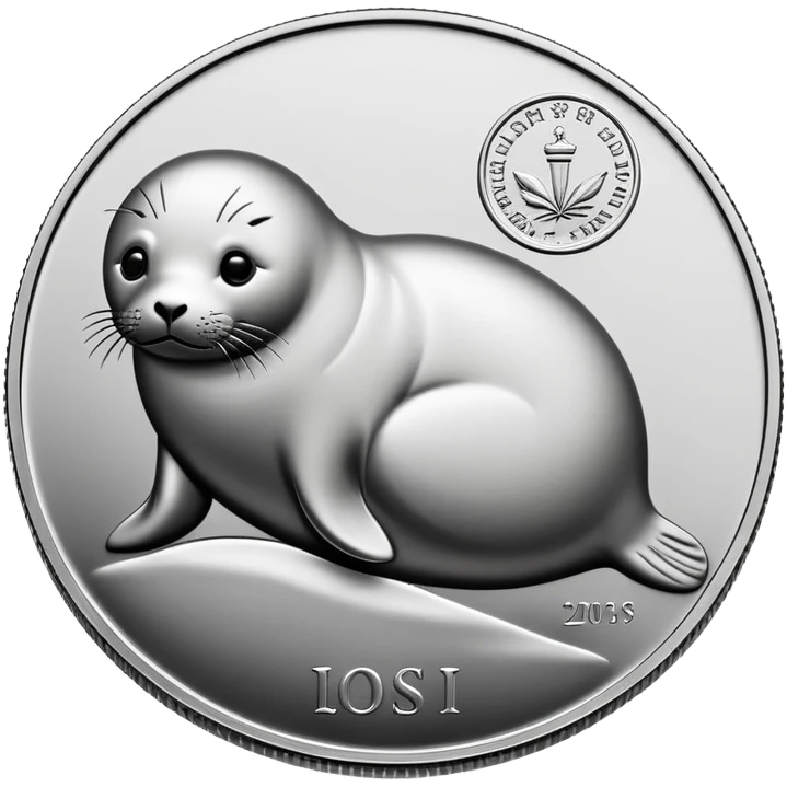 Make a coin engraved cute seal  whole body and coin price goes up emoji