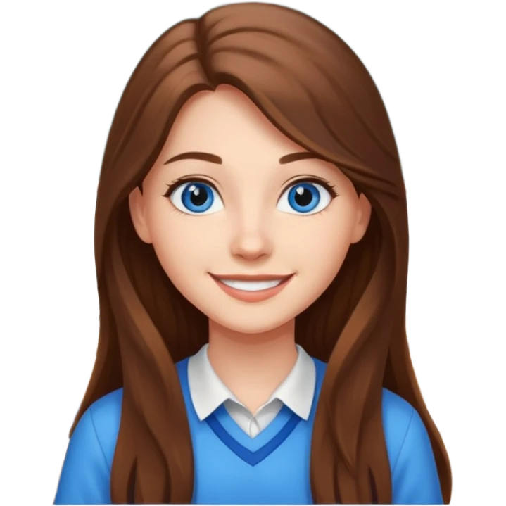 high school class room with a pretty female high school student with long brown hair, blue eyes emoji
