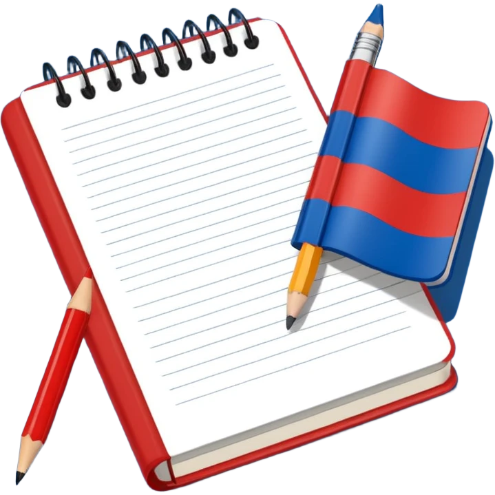 book with Russian flag colors, open notebook and pencil nearby emoji