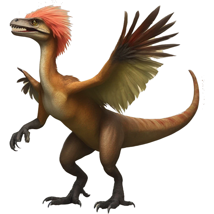 A feathered Utahraptor riding another feathered Utahraptor emoji