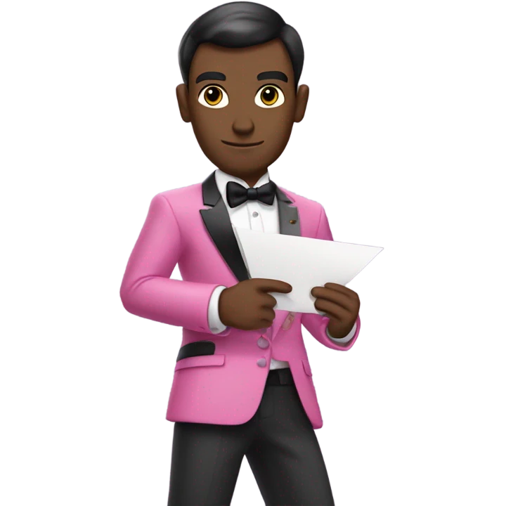james bond in pink clothes with a an envelope in hand instead of the gun emoji