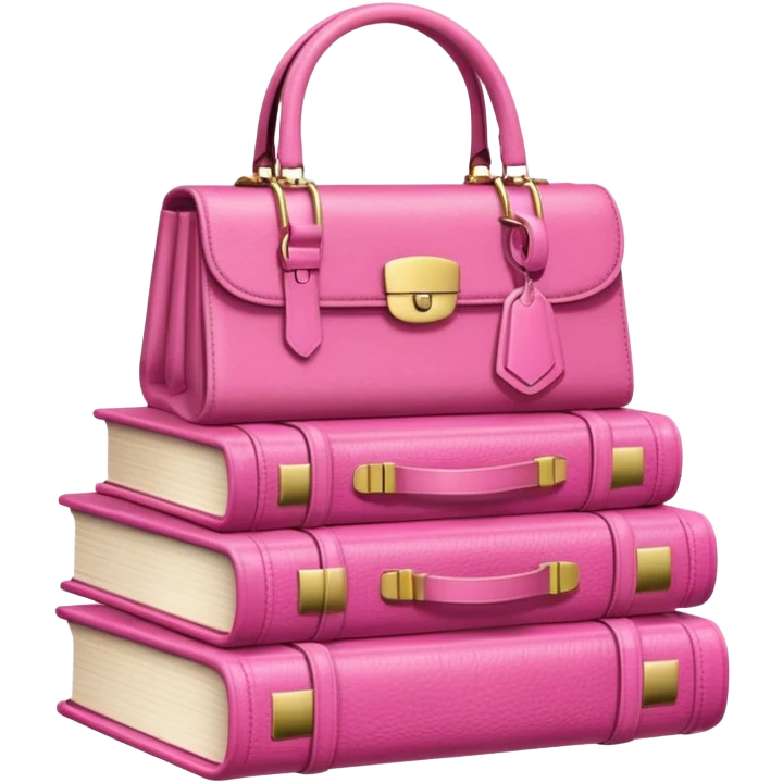 Stack of books with designer handbag on top in pink tones for color effect emoji