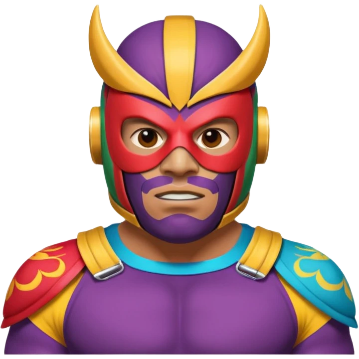 Mexican wrestler portrait, head and shoulders only, colorful luchador mask, muscular collar, confident expression, 3D cartoon, mobile game icon style, clean background, no text, no watermark
 emoji