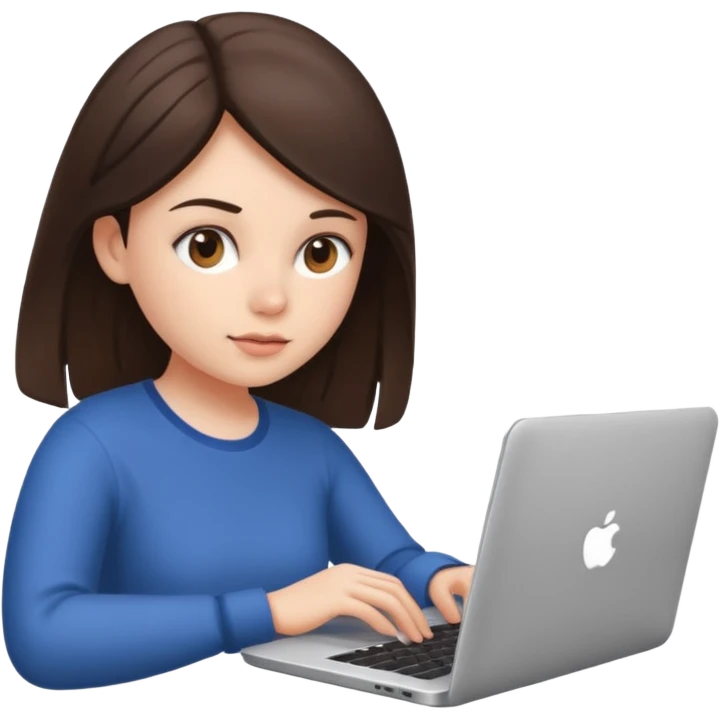 девушка брюнетка работающая за ноутбуком emoji
