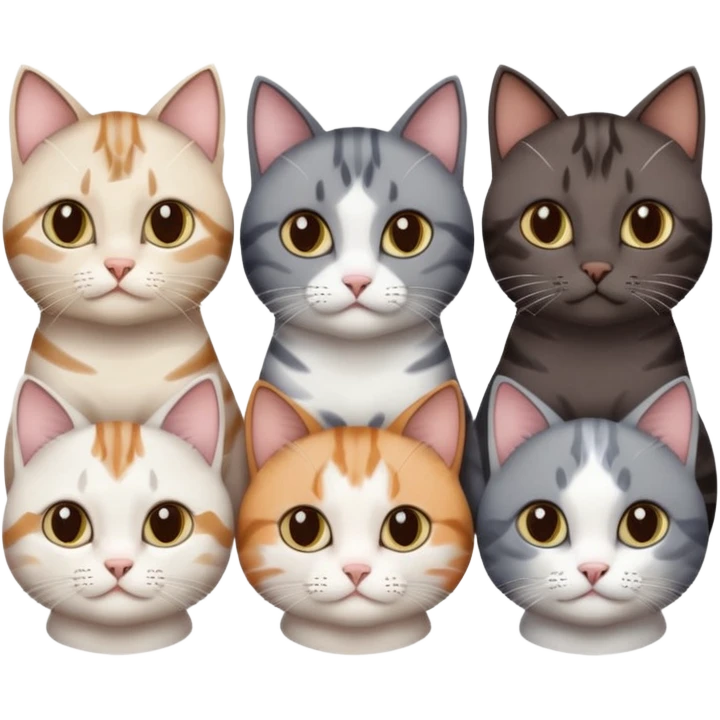4 different coloured short haired cats including; a dark brown and white cat, and a dark grey and white  emoji