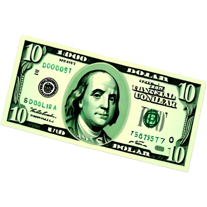 3D realistic US 100 dollar bill sticker, slight perspective, centered, clean cutout, transparent background, no text, no watermark emoji