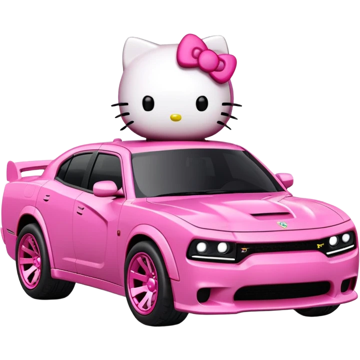 hello kitty driving a hellcat charger emoji