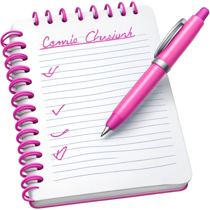 simple and clear hand writing in a notebook with a pink pen emoji