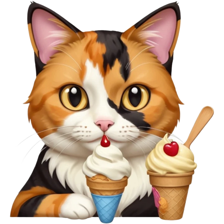 Cat with a ice cream and waching an Ipad emoji