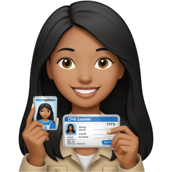 long hair black girl holding a driver license emoji