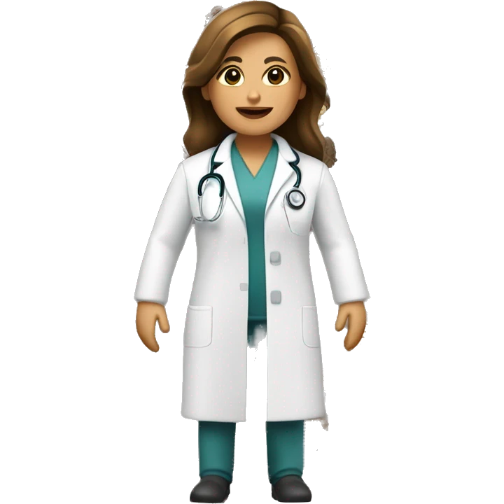 doctora de piel blanca con pelo castaño oscuro ondulado y largo emoji
