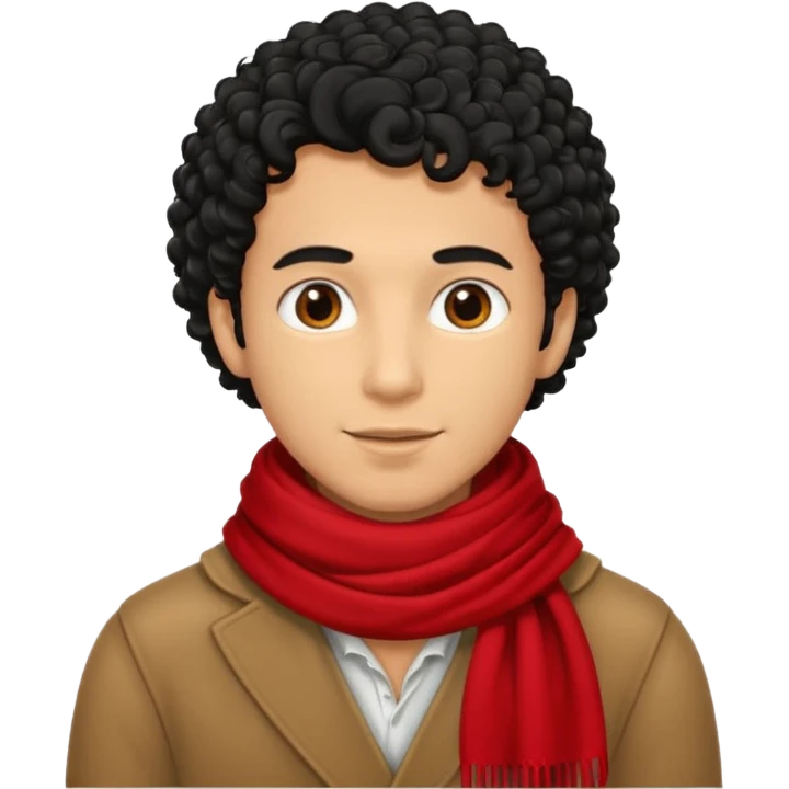 tan skin man, curly black hair wear red scraft emoji