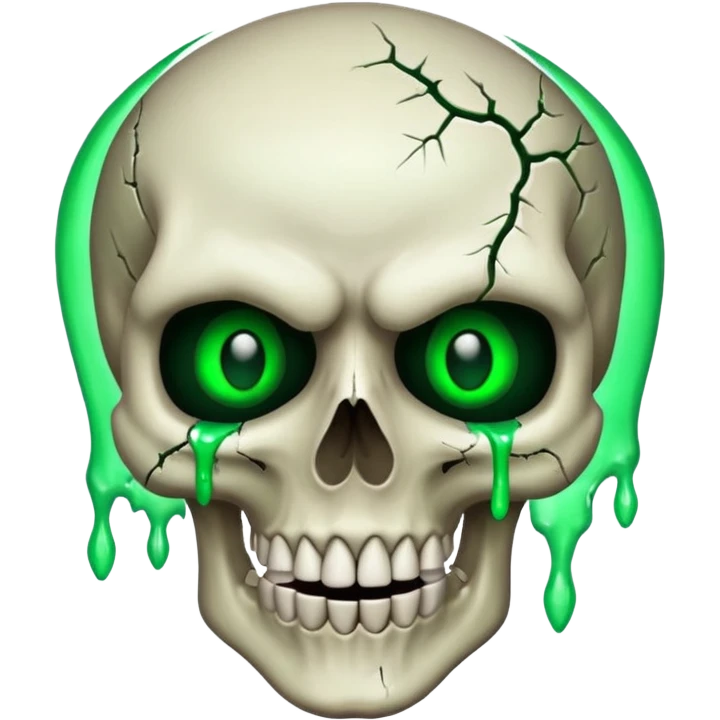 Bleeding skull with glowing green eyes and a sinister smile emoji